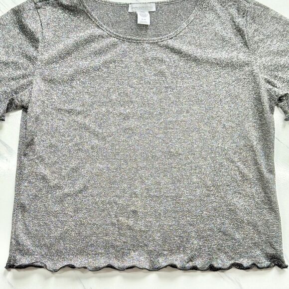 EUC Urban Outfitters Shimmer Y2K Baby T Silver Metallic Crop Top Lettuce Hem XL - Picture 3 of 13